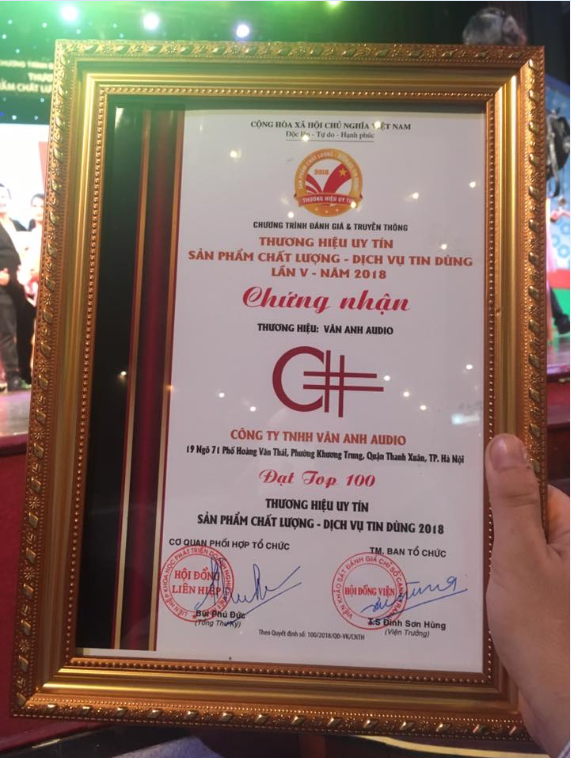 Chúc mừng C# Văn Anh Audio đạt Top 100 Thương Hiệu Uy Tín Việt Nam 2018